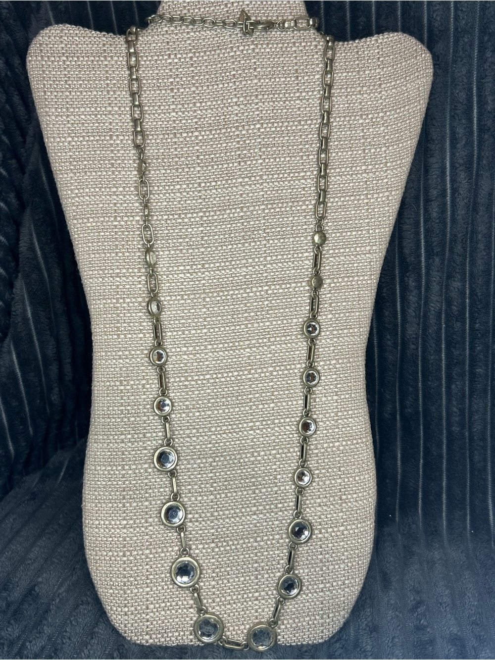 Coldwater Creek Silver-Tone Stationed Clear Crystal Pendant Necklace